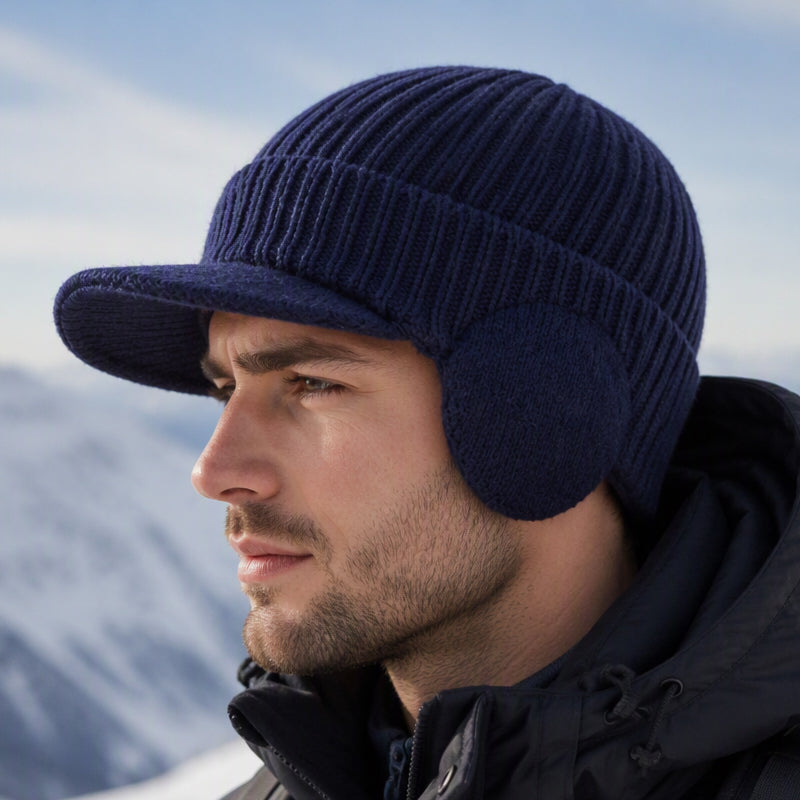 🔥🧢Bestseller | Ohrenklappen & Wärme, Winterschutz – Herren Winter Strickmütze mit Schirm und Ohrenklappen