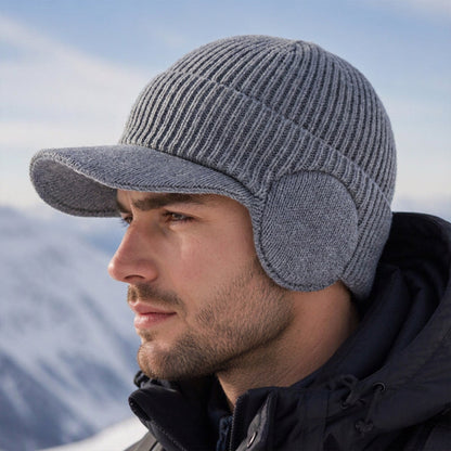 🔥🧢Bestseller | Ohrenklappen & Wärme, Winterschutz – Herren Winter Strickmütze mit Schirm und Ohrenklappen
