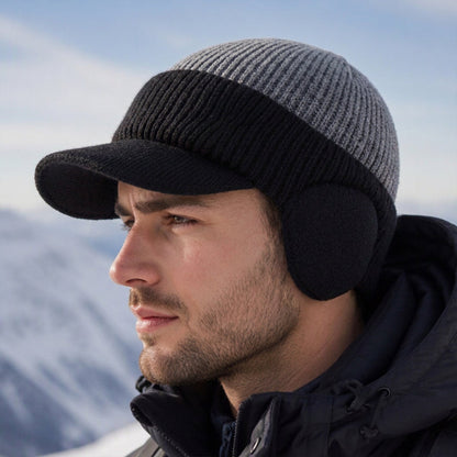 🔥🧢Bestseller | Ohrenklappen & Wärme, Winterschutz – Herren Winter Strickmütze mit Schirm und Ohrenklappen