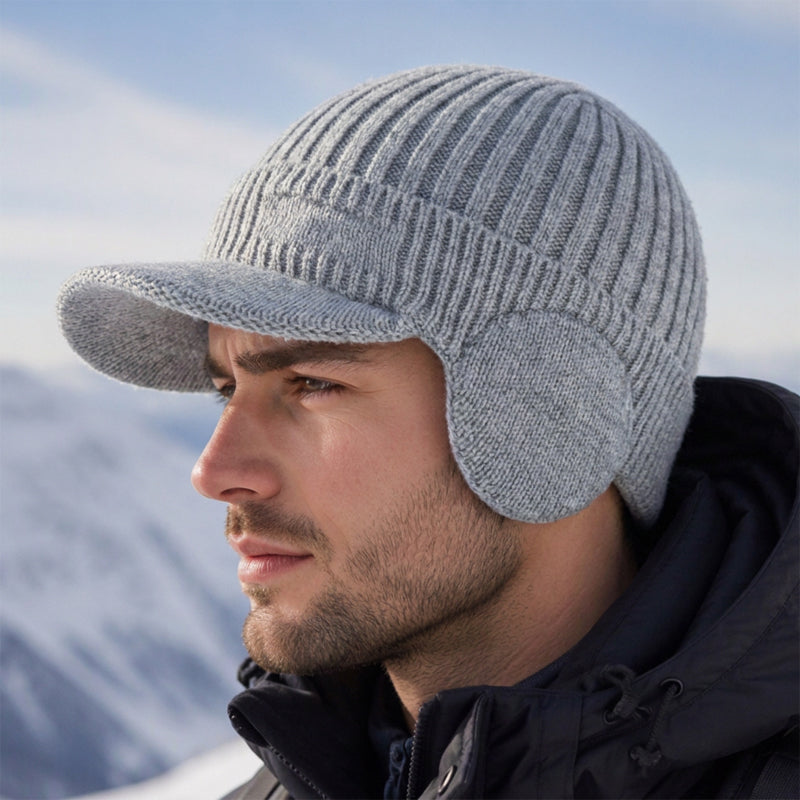 🔥🧢Bestseller | Ohrenklappen & Wärme, Winterschutz – Herren Winter Strickmütze mit Schirm und Ohrenklappen