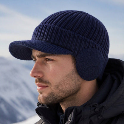 🔥🧢Bestseller | Ohrenklappen & Wärme, Winterschutz – Herren Winter Strickmütze mit Schirm und Ohrenklappen