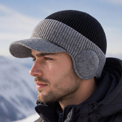 🔥🧢Bestseller | Ohrenklappen & Wärme, Winterschutz – Herren Winter Strickmütze mit Schirm und Ohrenklappen