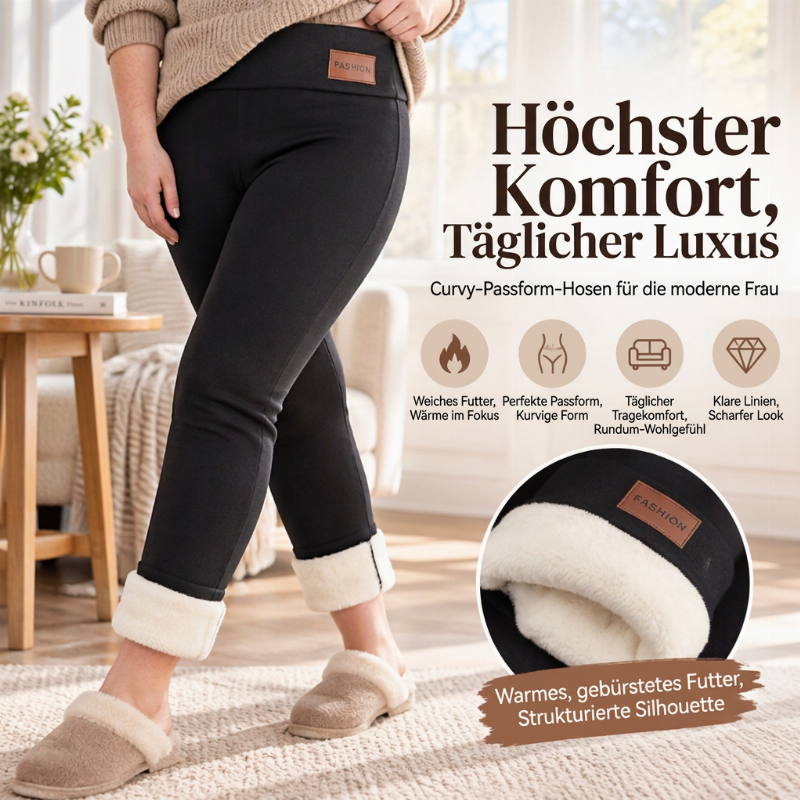 Damen Thermo-Leggings mit hoher Taille und Plüschfutter