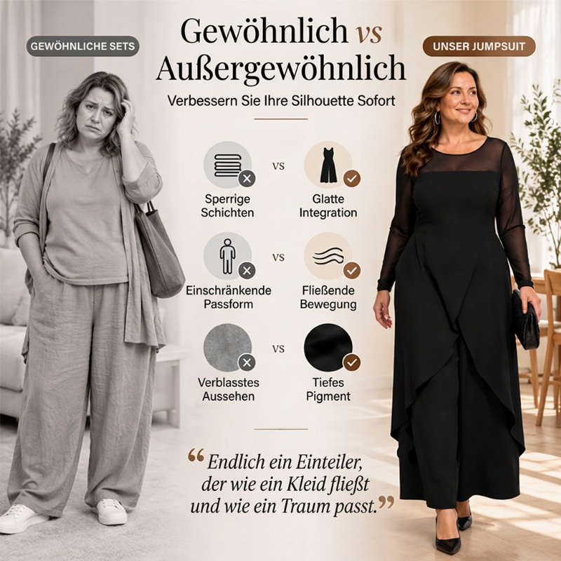 Eleganter Damen-Overall aus Mesh mit langen Ärmeln und Wickeloverlay