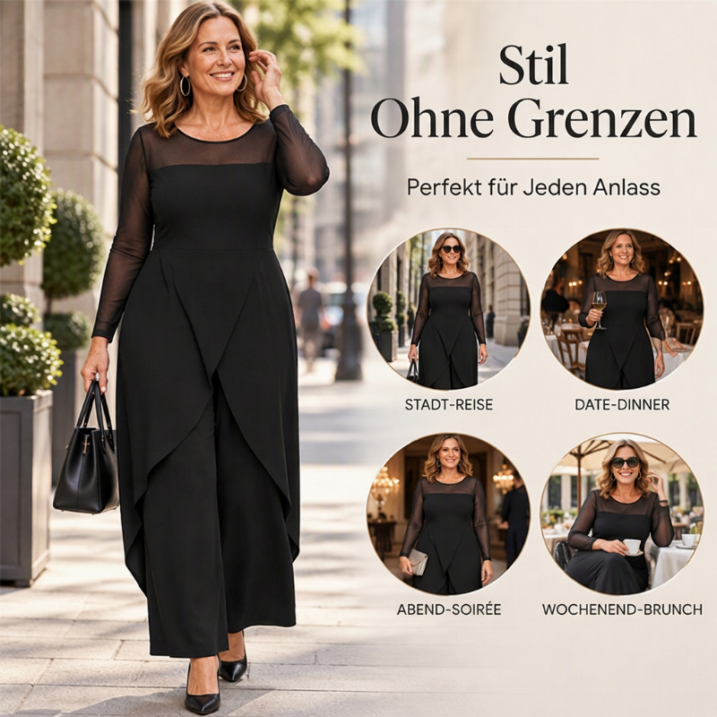 ⭐👗Beliebt | Transparentes Mesh, elegant & auffällig – Eleganter Damen-Overall aus Mesh mit langen Ärmeln