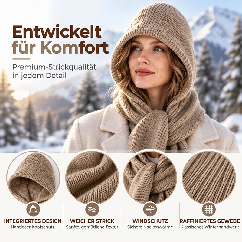 👍🧣Von vielen Kunden gewählt | Vielseitig & praktisch, Alltag – Damen 2-in-1 Thermo-Strickschal mit Kapuze
