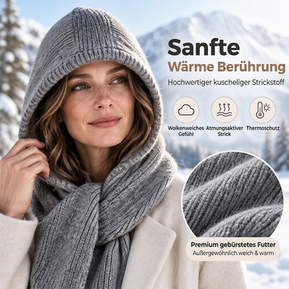 👍🧣Von vielen Kunden gewählt | Vielseitig & praktisch, Alltag – Damen 2-in-1 Thermo-Strickschal mit Kapuze