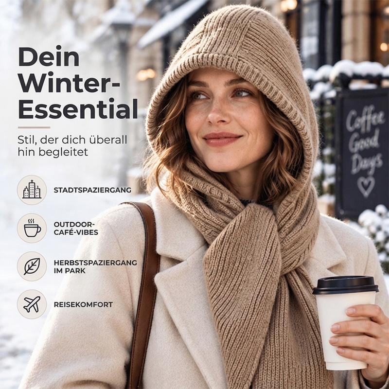 👍🧣Von vielen Kunden gewählt | Vielseitig & praktisch, Alltag – Damen 2-in-1 Thermo-Strickschal mit Kapuze