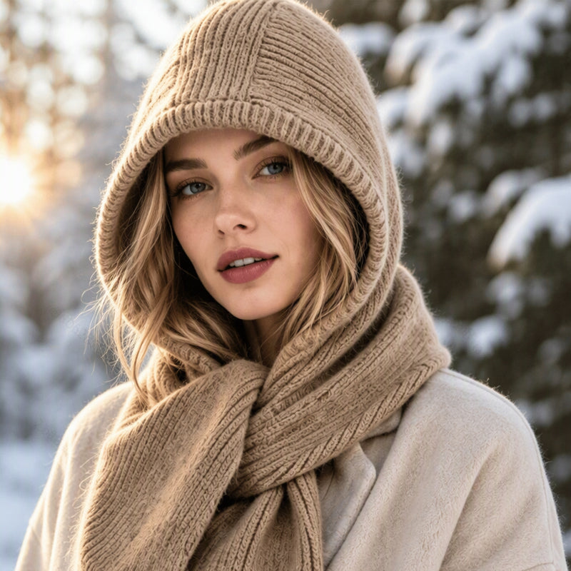 👍🧣Von vielen Kunden gewählt | Vielseitig & praktisch, Alltag – Damen 2-in-1 Thermo-Strickschal mit Kapuze