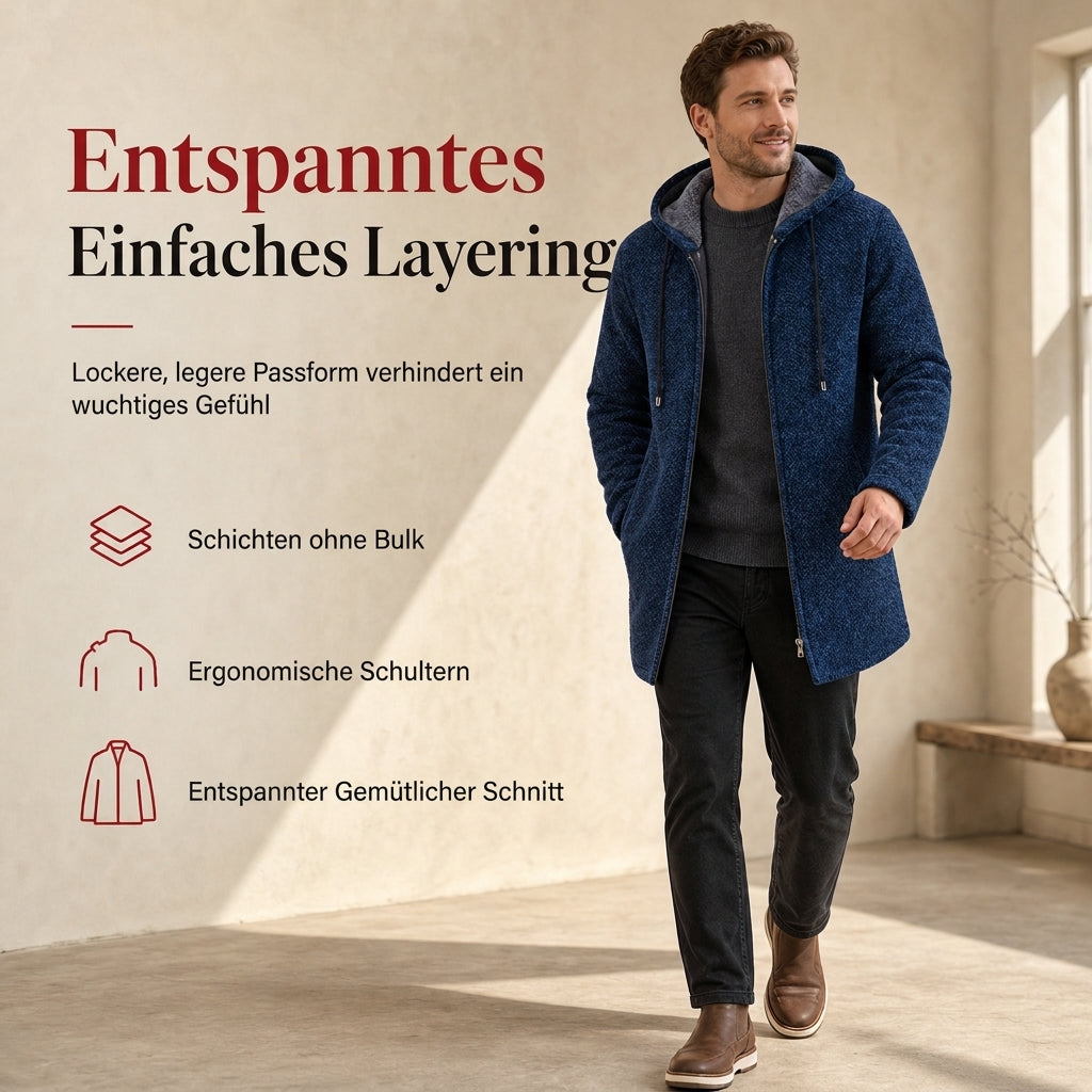 🔥Bestseller | Plüschfutter hält Kälte ab, Winter draußen – Herren-Cardigan mit Kapuze, mittellang, dick