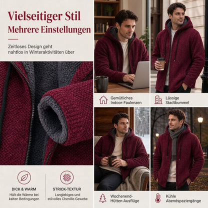 🔥Bestseller | Plüschfutter hält Kälte ab, Winter draußen – Herren-Cardigan mit Kapuze, mittellang, dick