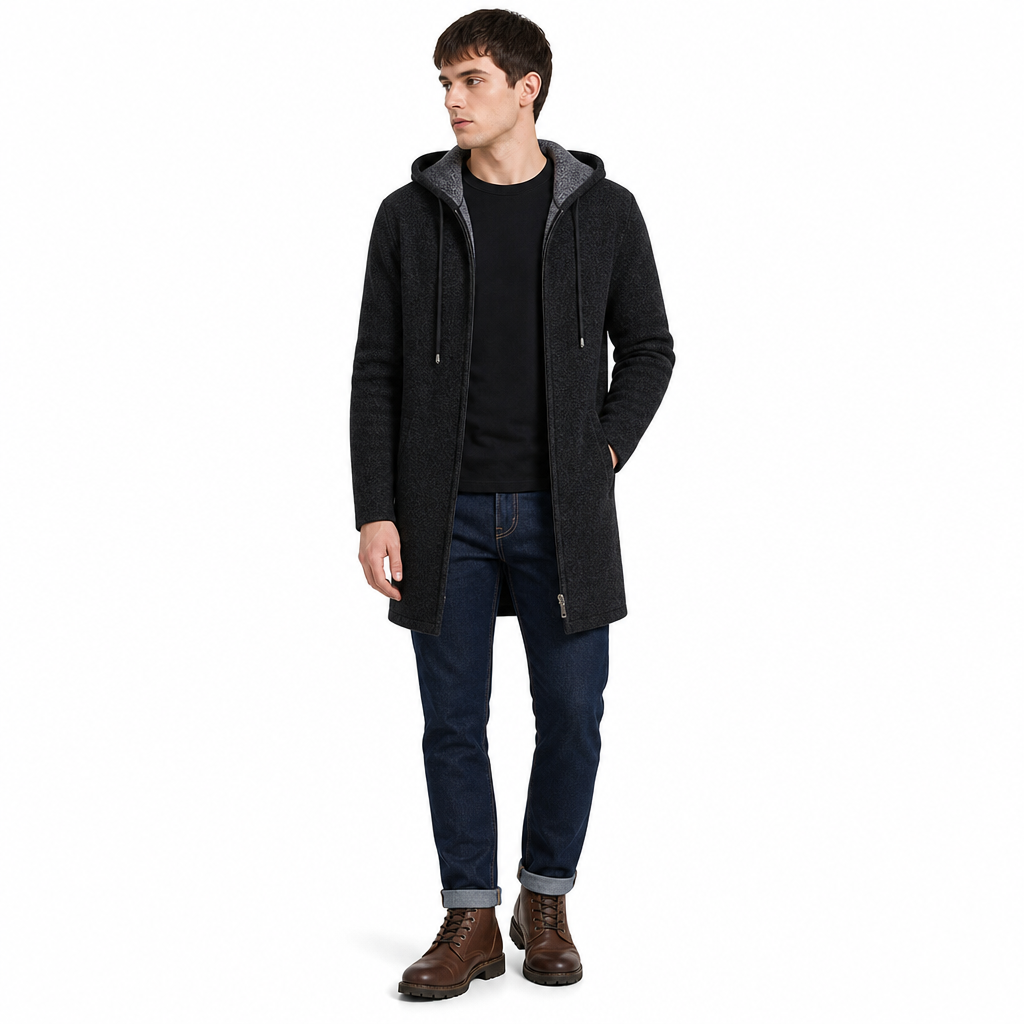 🔥Bestseller | Plüschfutter hält Kälte ab, Winter draußen – Herren-Cardigan mit Kapuze, mittellang, dick