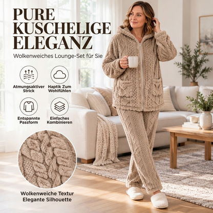 🔥🧶Bestseller | Plüsch-Wärme, Home-Komfort – Damen Plüsch Zopfstrick Kapuzenjacke & Hosen Set