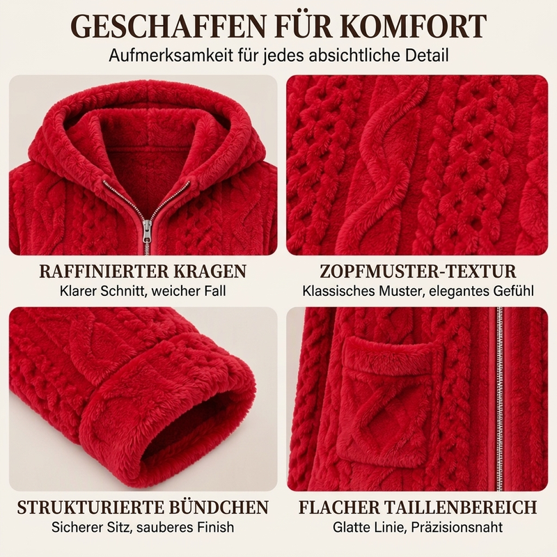 🔥🧶Bestseller | Plüsch-Wärme, Home-Komfort – Damen Plüsch Zopfstrick Kapuzenjacke & Hosen Set