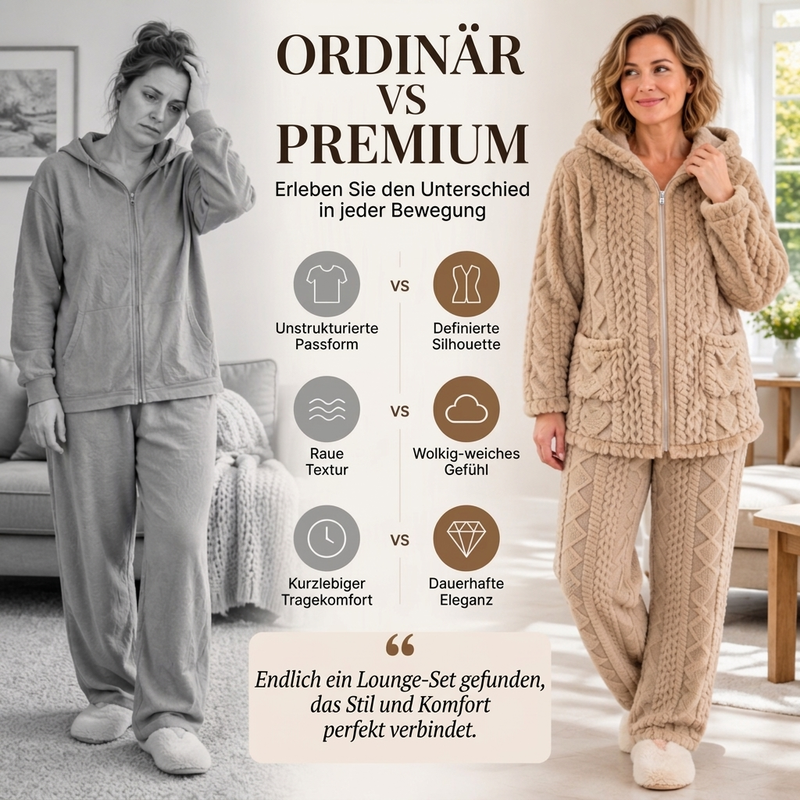 🔥🧶Bestseller | Plüsch-Wärme, Home-Komfort – Damen Plüsch Zopfstrick Kapuzenjacke & Hosen Set