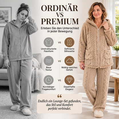 🔥🧶Bestseller | Plüsch-Wärme, Home-Komfort – Damen Plüsch Zopfstrick Kapuzenjacke & Hosen Set