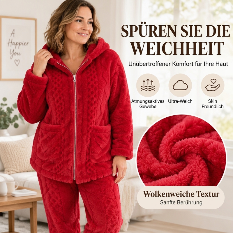🔥🧶Bestseller | Plüsch-Wärme, Home-Komfort – Damen Plüsch Zopfstrick Kapuzenjacke & Hosen Set