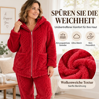 🔥🧶Bestseller | Plüsch-Wärme, Home-Komfort – Damen Plüsch Zopfstrick Kapuzenjacke & Hosen Set