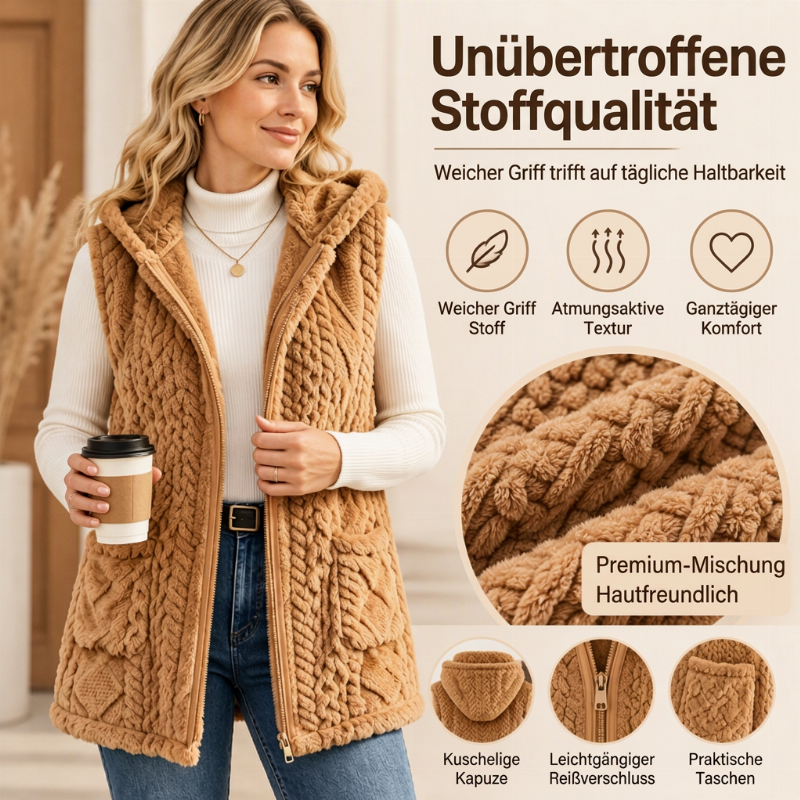 🖤🧥Black Friday Sale | Flauschige Wärme, Herbst- & Winterkomfort – Bequeme flauschige Kapuzenweste für Damen ✨
