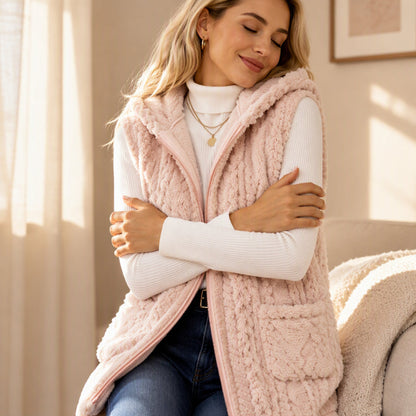 🖤🧥Black Friday Sale | Flauschige Wärme, Herbst- & Winterkomfort – Bequeme flauschige Kapuzenweste für Damen ✨