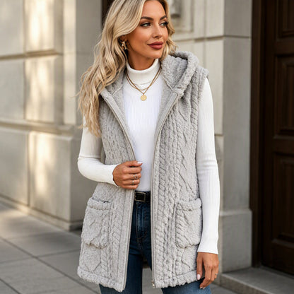 🖤🧥Black Friday Sale | Flauschige Wärme, Herbst- & Winterkomfort – Bequeme flauschige Kapuzenweste für Damen ✨