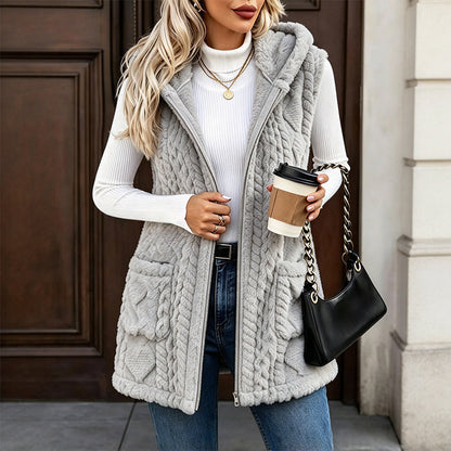 🖤🧥Black Friday Sale | Flauschige Wärme, Herbst- & Winterkomfort – Bequeme flauschige Kapuzenweste für Damen ✨