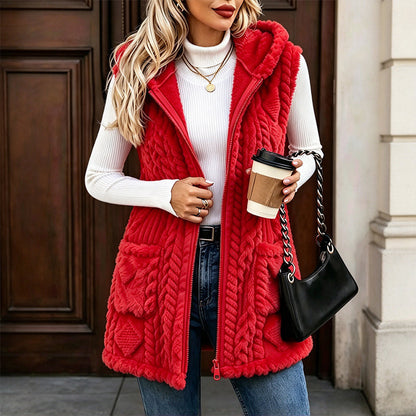 🖤🧥Black Friday Sale | Flauschige Wärme, Herbst- & Winterkomfort – Bequeme flauschige Kapuzenweste für Damen ✨