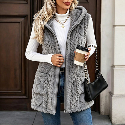 🖤🧥Black Friday Sale | Flauschige Wärme, Herbst- & Winterkomfort – Bequeme flauschige Kapuzenweste für Damen ✨
