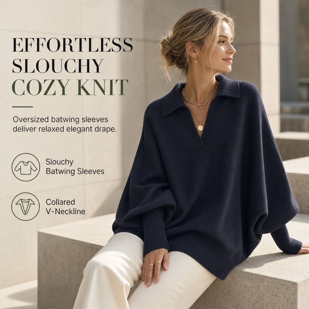 🔥🧶Bestseller | Oversized Slouchy, Home-Komfort – Damen Strickpullover mit offenem Kragen