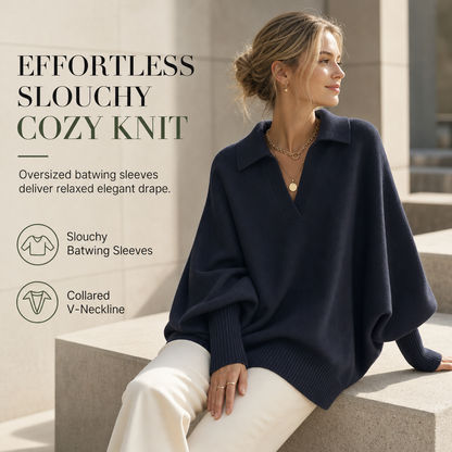 🔥🧶Bestseller | Oversized Slouchy, Home-Komfort – Damen Strickpullover mit offenem Kragen