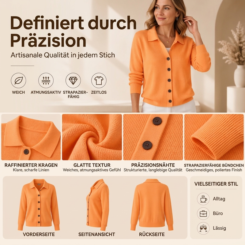 🔥🧶Bestseller | Große Größen, bequem & vielseitig – Damen Strickjacke mit Kragen und Knopfleiste
