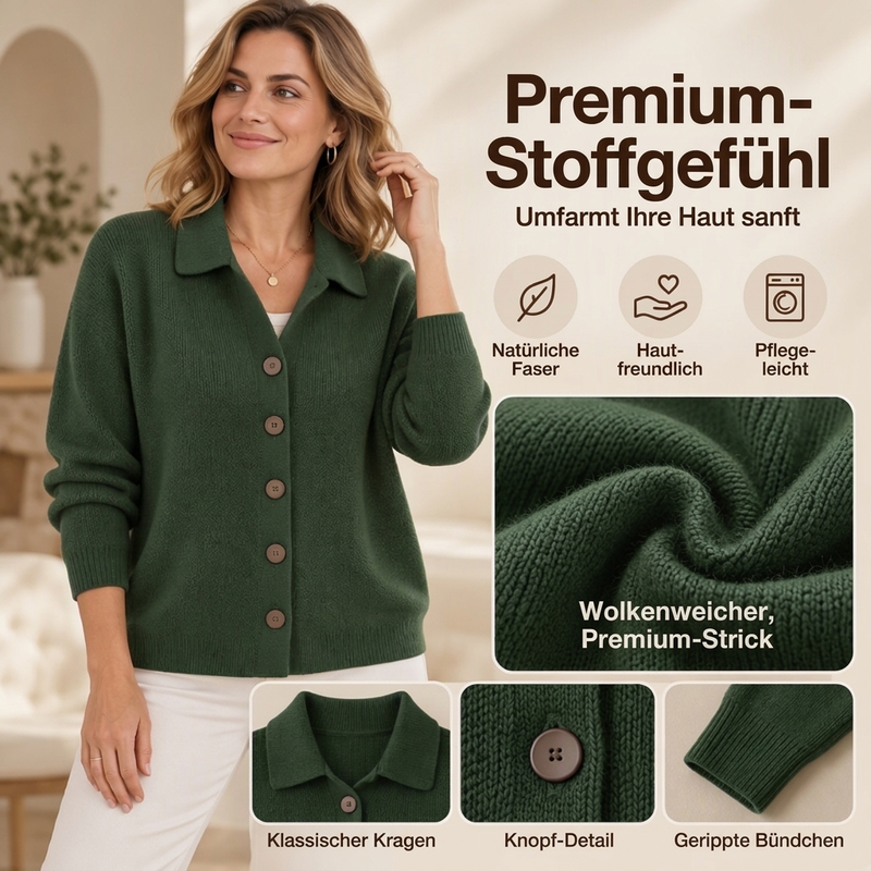 🔥🧶Bestseller | Große Größen, bequem & vielseitig – Damen Strickjacke mit Kragen und Knopfleiste