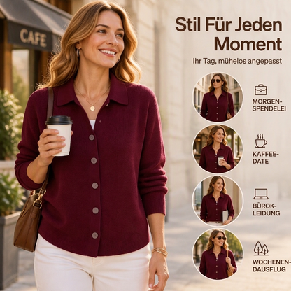 🔥🧶Bestseller | Große Größen, bequem & vielseitig – Damen Strickjacke mit Kragen und Knopfleiste