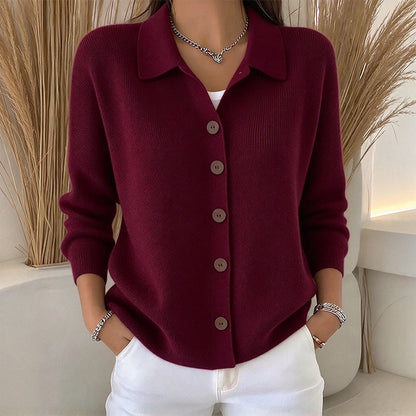 🔥🧶Bestseller | Große Größen, bequem & vielseitig – Damen Strickjacke mit Kragen und Knopfleiste