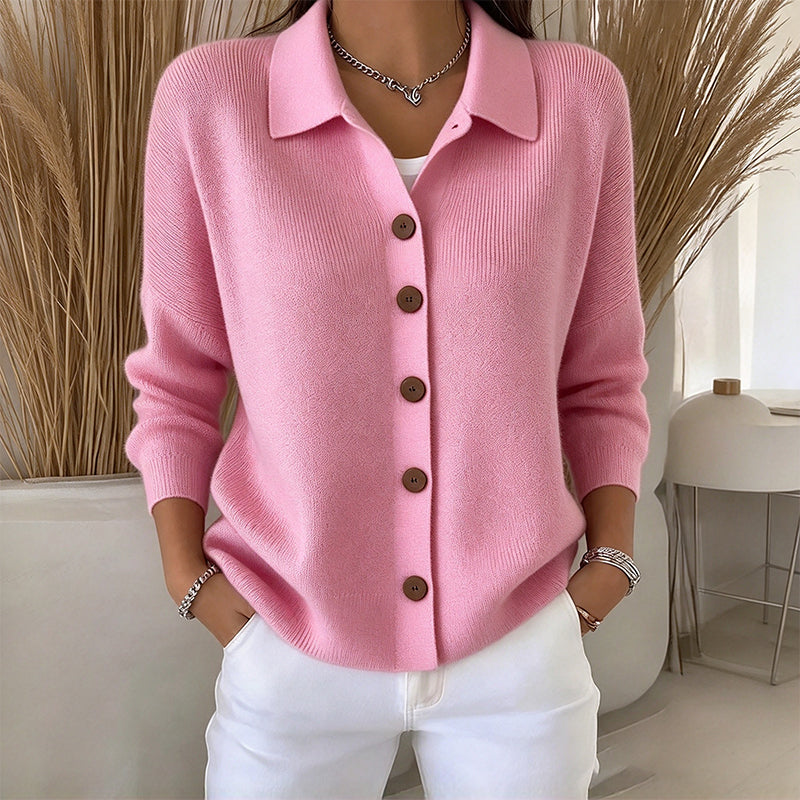🔥🧶Bestseller | Große Größen, bequem & vielseitig – Damen Strickjacke mit Kragen und Knopfleiste