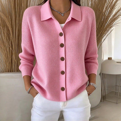 🔥🧶Bestseller | Große Größen, bequem & vielseitig – Damen Strickjacke mit Kragen und Knopfleiste