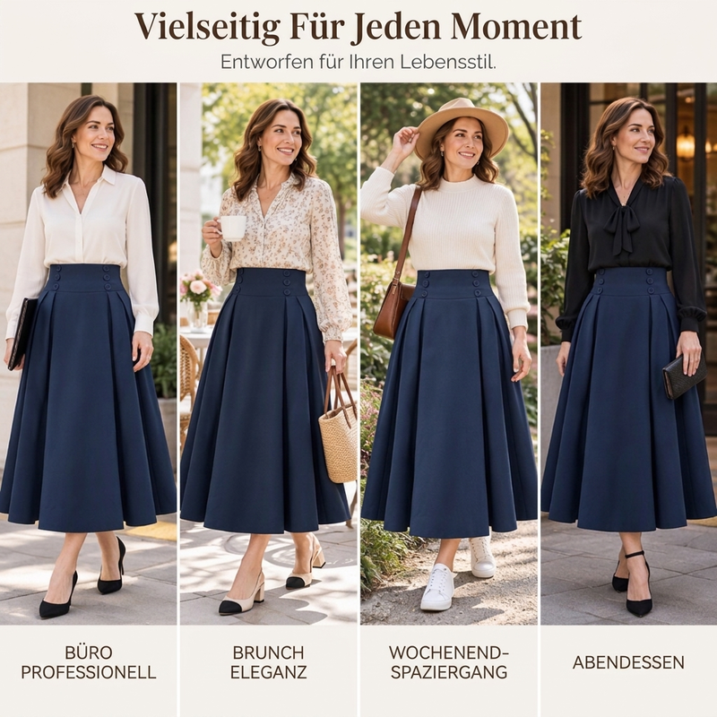 ⭐👗Beliebt | Elegante Falten, Alltag & Date – Damen Midirock mit hoher Taille und Faltenwurf