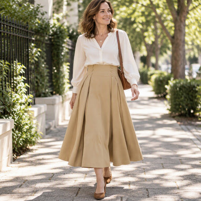⭐👗Beliebt | Elegante Falten, Alltag & Date – Damen Midirock mit hoher Taille und Faltenwurf