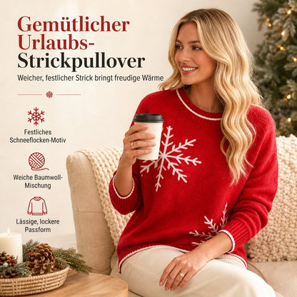 ⭐🧶Beliebt | Locker & bequem, entspannter Look – Damen Schneeflocken-Jacquard Strickpullover
