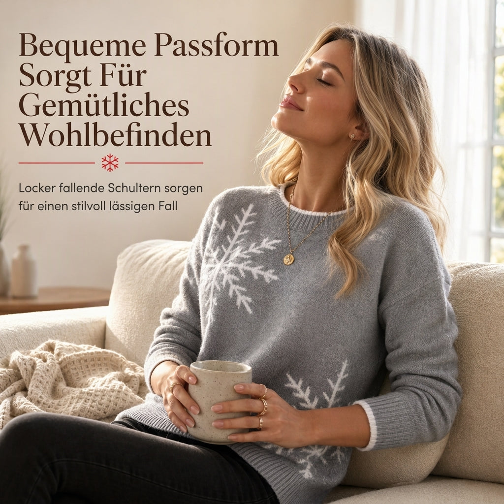 ⭐🧶Beliebt | Locker & bequem, entspannter Look – Damen Schneeflocken-Jacquard Strickpullover