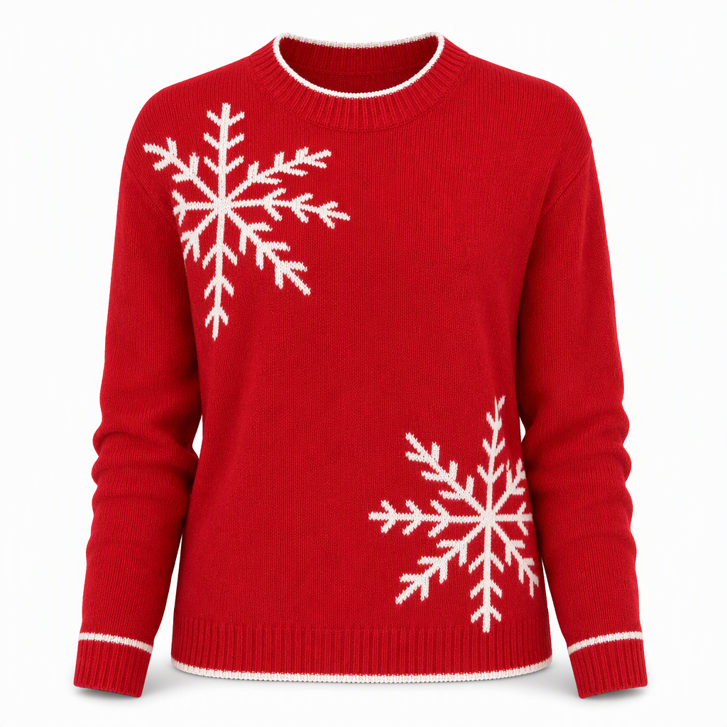 ⭐🧶Beliebt | Locker & bequem, entspannter Look – Damen Schneeflocken-Jacquard Strickpullover