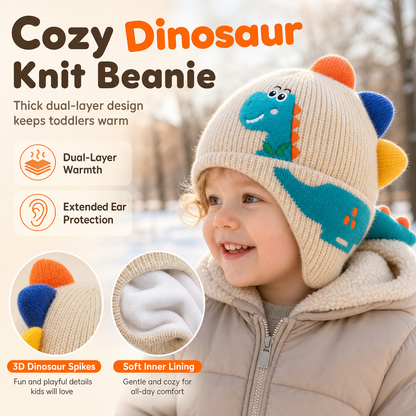 🔥🦕Bestseller | Warme Ohren, Winter draußen – Kinder Dino-Strickmütze mit Ohrenklappen