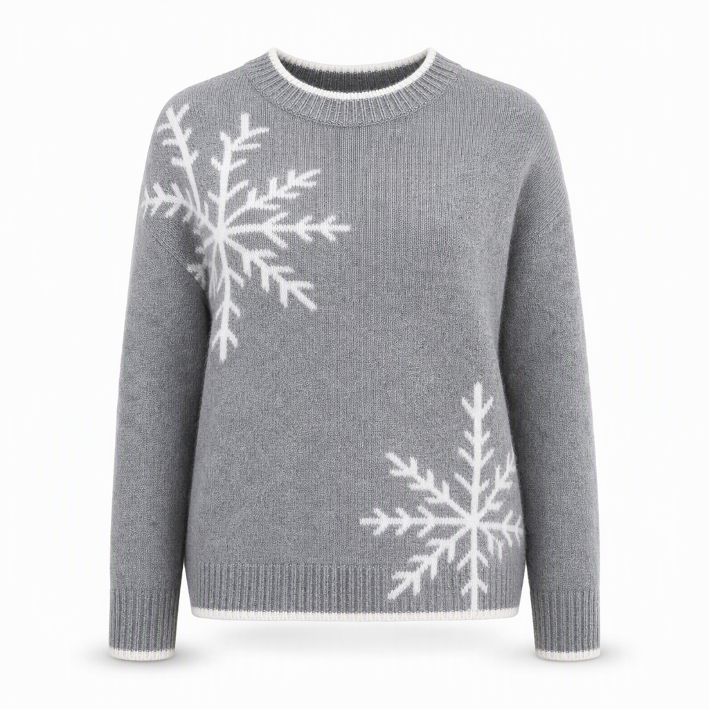 ⭐🧶Beliebt | Locker & bequem, entspannter Look – Damen Schneeflocken-Jacquard Strickpullover