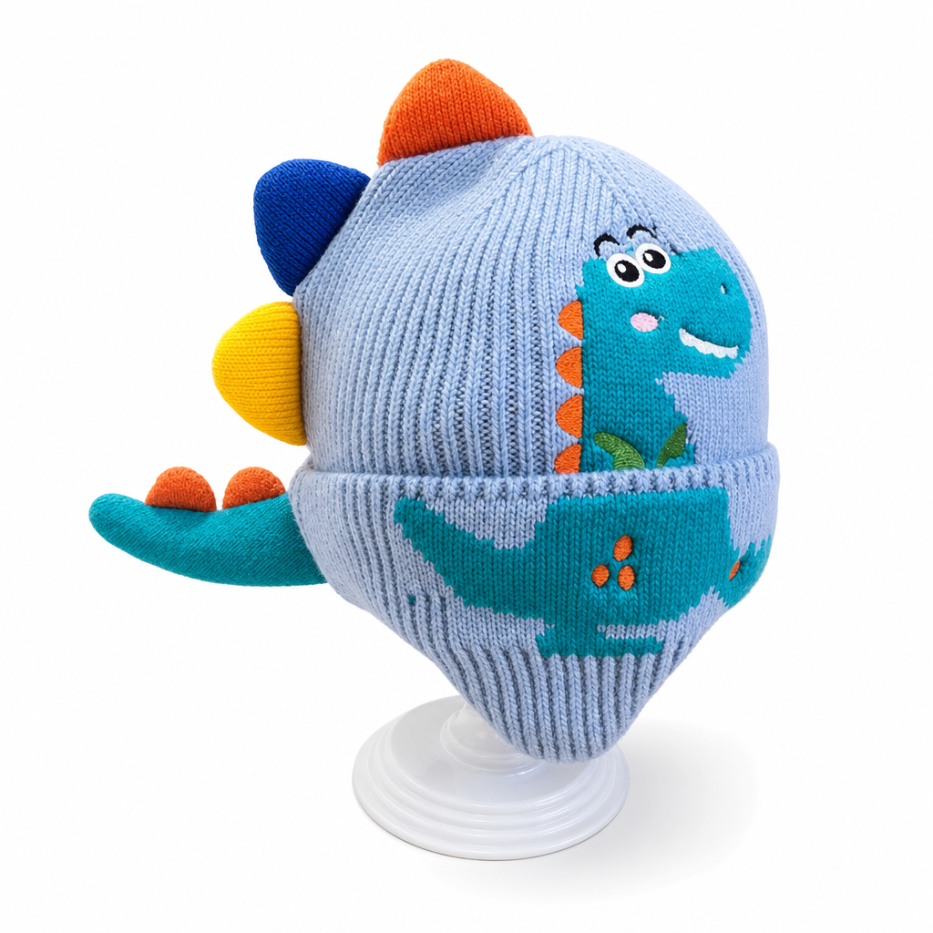🔥🦕Bestseller | Warme Ohren, Winter draußen – Kinder Dino-Strickmütze mit Ohrenklappen