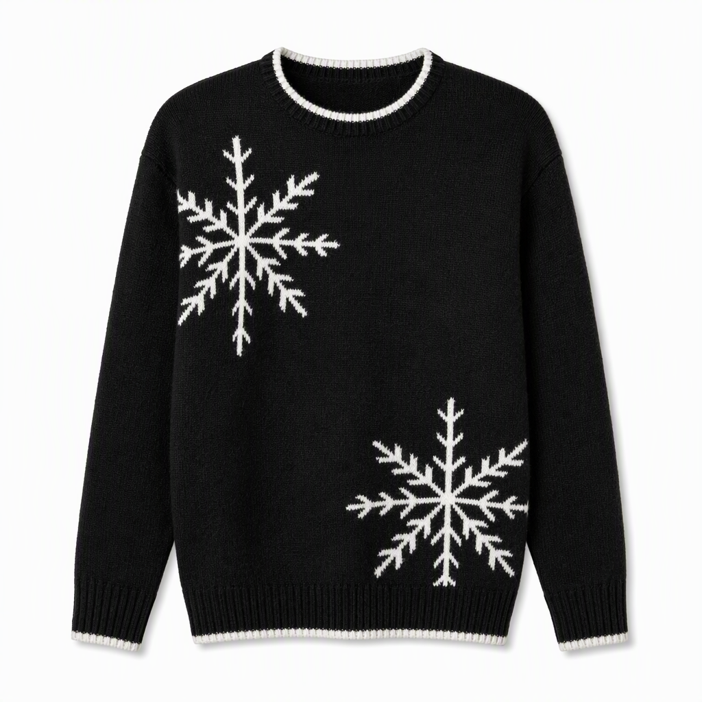 ⭐🧶Beliebt | Locker & bequem, entspannter Look – Damen Schneeflocken-Jacquard Strickpullover