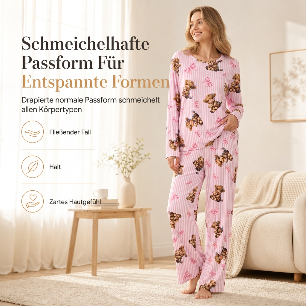 🔥👚Bestseller | Wolkenweicher Komfort, Entspannung zu Hause – Damen Milchseide Langarm-Pyjama-Set