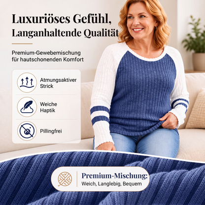 🔥👚Bestseller | Color-Block-Stil, vielseitig für jeden Tag – Langarm-Rippstrickoberteil für Damen im Color-Block-Design