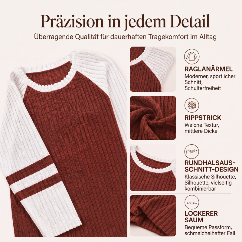 🔥👚Bestseller | Color-Block-Stil, vielseitig für jeden Tag – Langarm-Rippstrickoberteil für Damen im Color-Block-Design