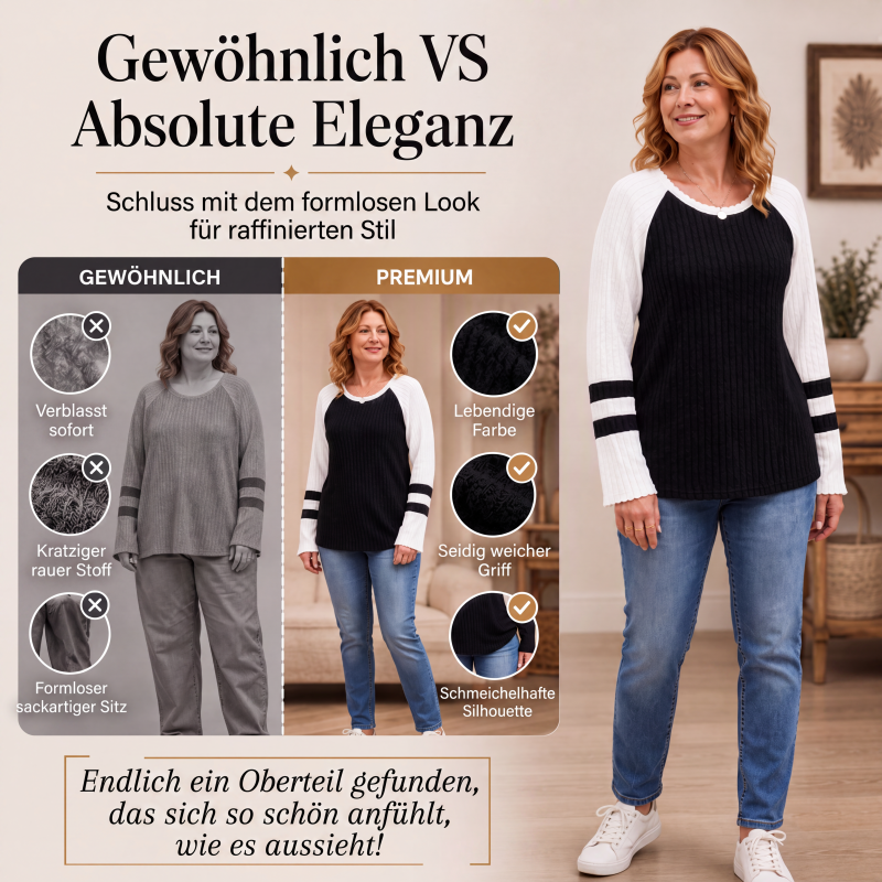 🔥👚Bestseller | Color-Block-Stil, vielseitig für jeden Tag – Langarm-Rippstrickoberteil für Damen im Color-Block-Design