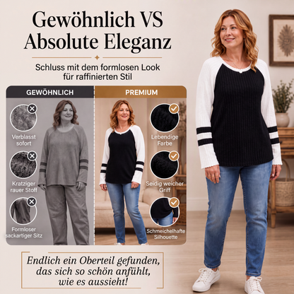 🔥👚Bestseller | Color-Block-Stil, vielseitig für jeden Tag – Langarm-Rippstrickoberteil für Damen im Color-Block-Design